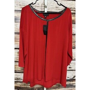 Worthington Red Black 3/4 Sleeve Career Blouse Top Size 2X New Plus
